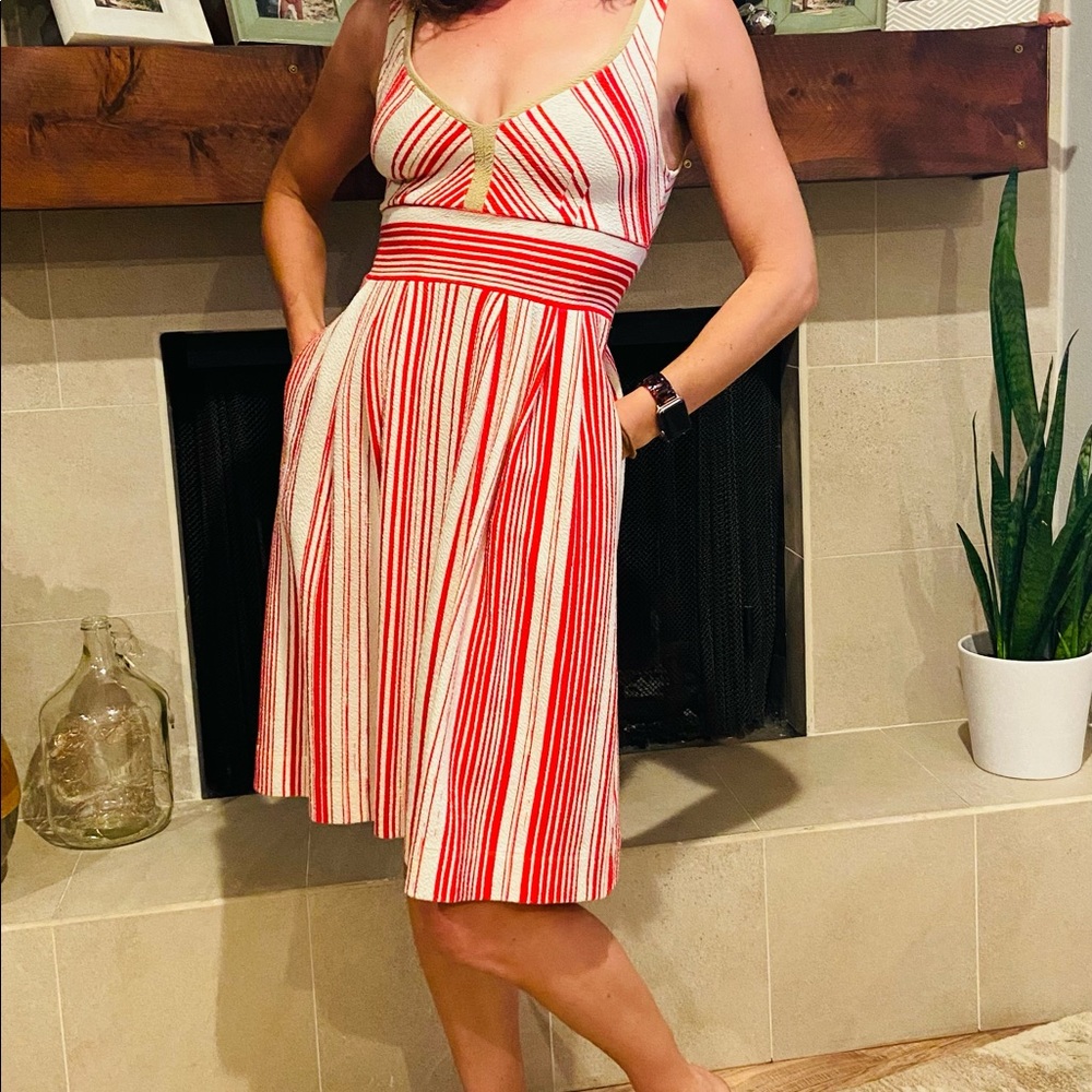 Anthropologie- Red Stripe Sundress Small
